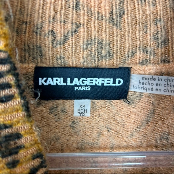 Karl Lagerfeld Animal Heart print mock neck fuzzy sweater size: XS - Picture 8 of 11